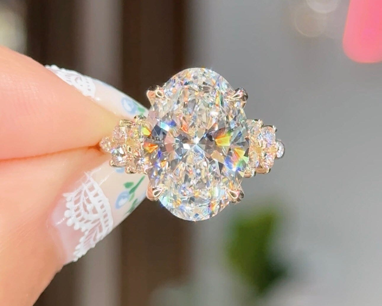 6.08ct D-VS1 Oval Lab Diamond Supernova Engagement Rings Princess Bride Diamonds 