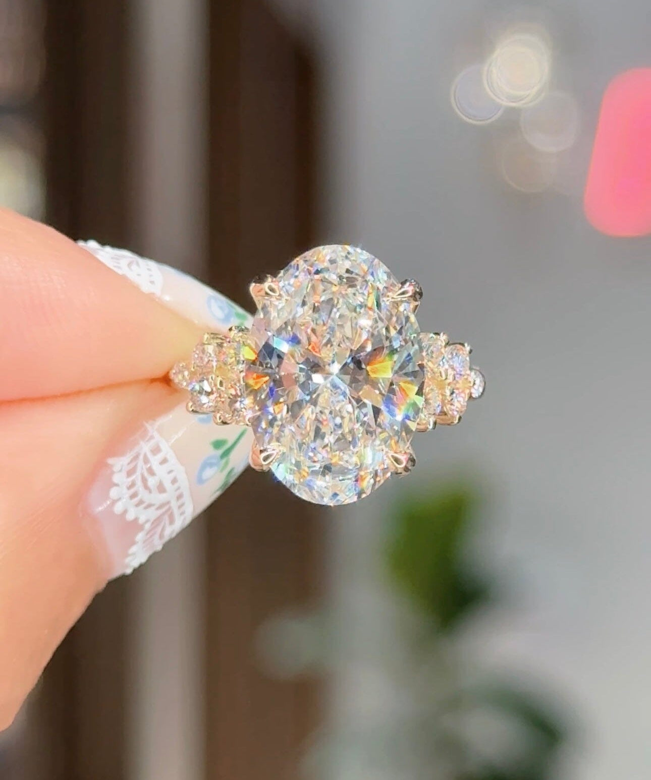6.08ct D-VS1 Oval Lab Diamond Supernova Engagement Rings Princess Bride Diamonds 