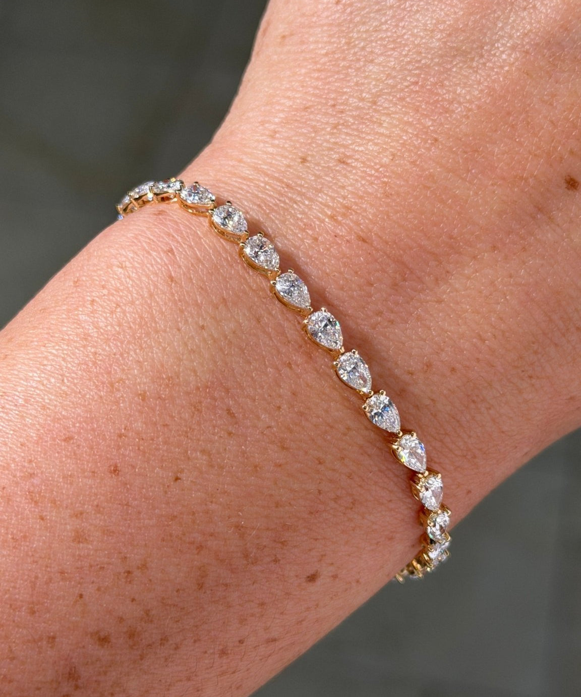 6.46ct East West Pear Tennis Bracelet Yellow Gold - PBD Bracelets