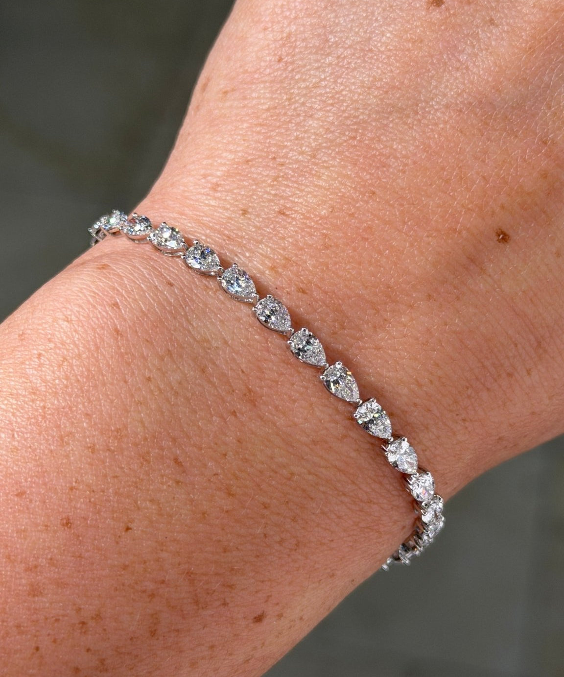 6.49ct East West Pear Tennis Bracelet White Gold - PBD Bracelets
