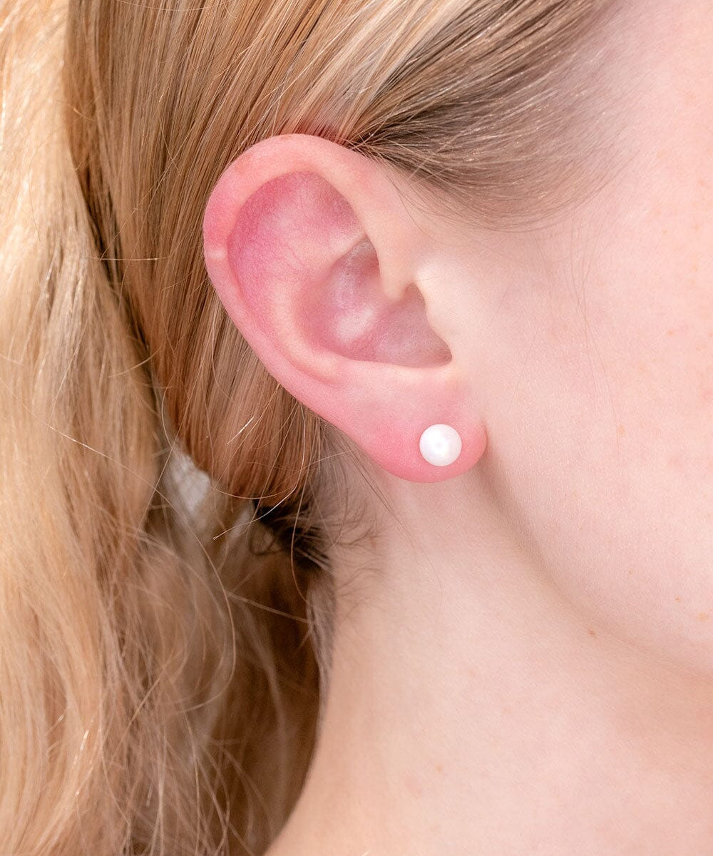 6mm Cultured Pearl Studs Earrings Princess Bride Diamonds 