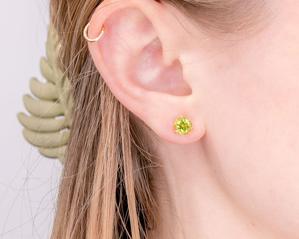 6mm Peridot Studs Earrings Princess Bride Diamonds 