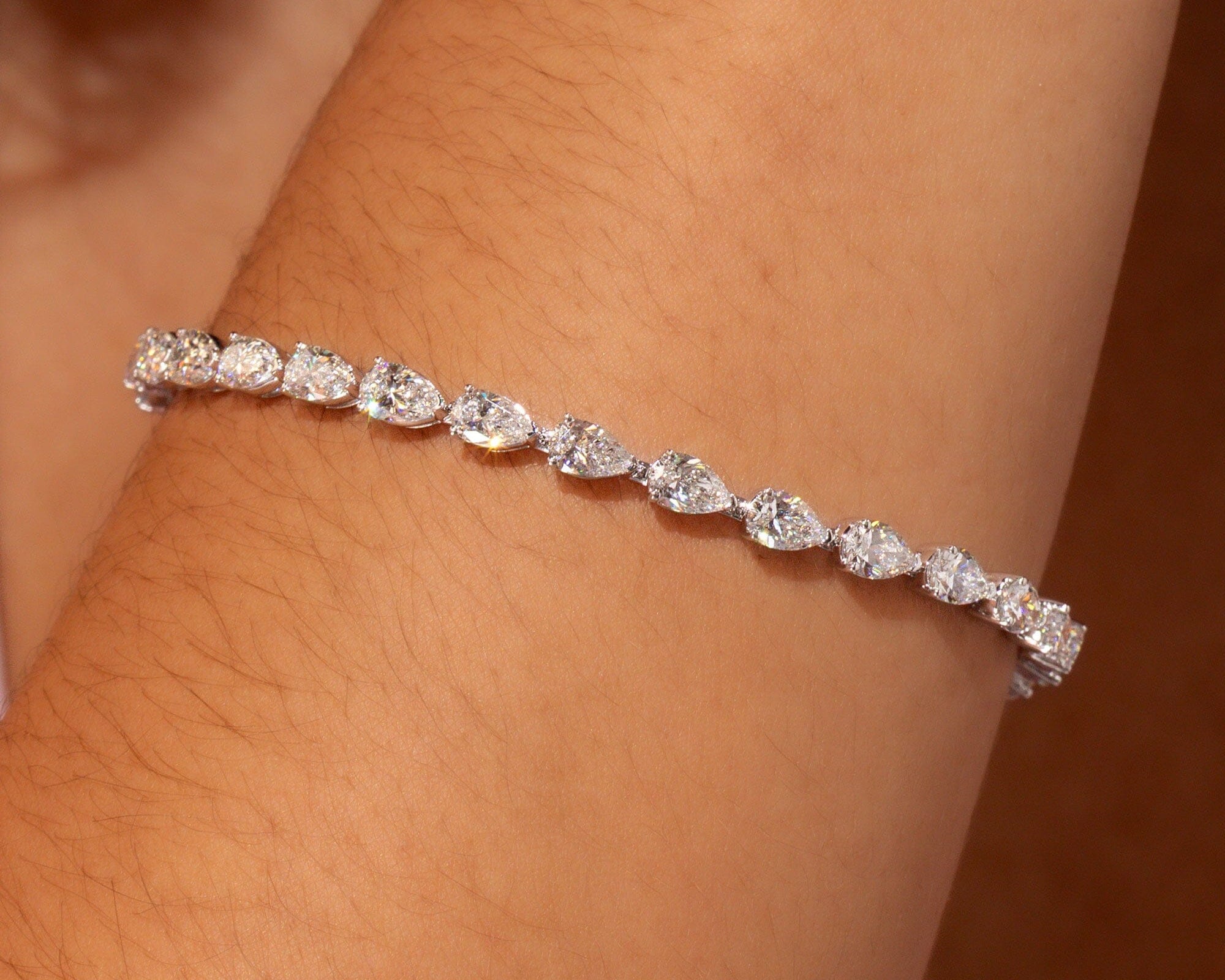 7.33ct F+ VS+ Pear Lab Diamond Tennis Bracelet Bracelets Princess Bride Diamonds 