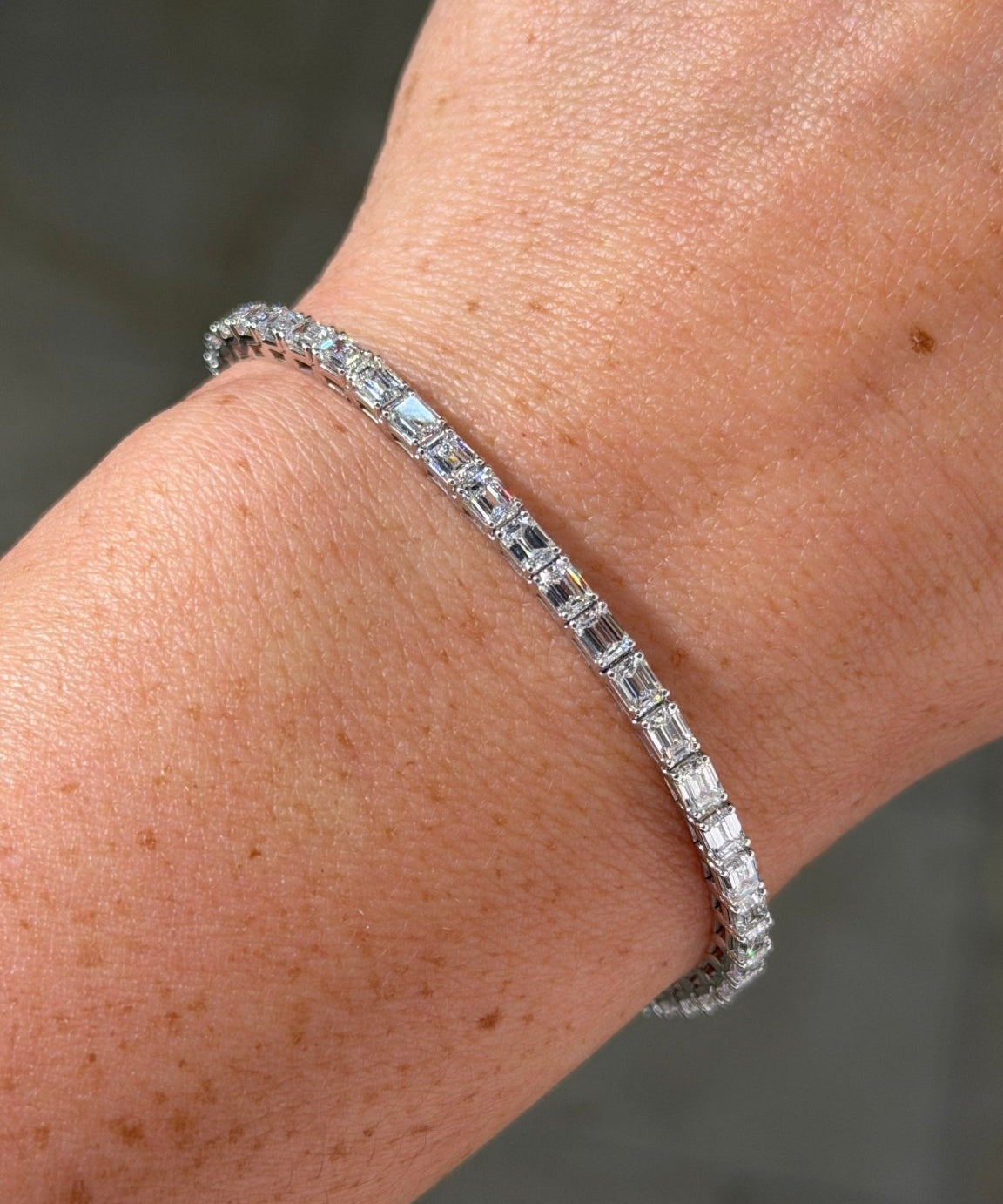 7.69ct East West Emerald Lab Diamond Tennis Bracelet White Gold - PBD Bracelets