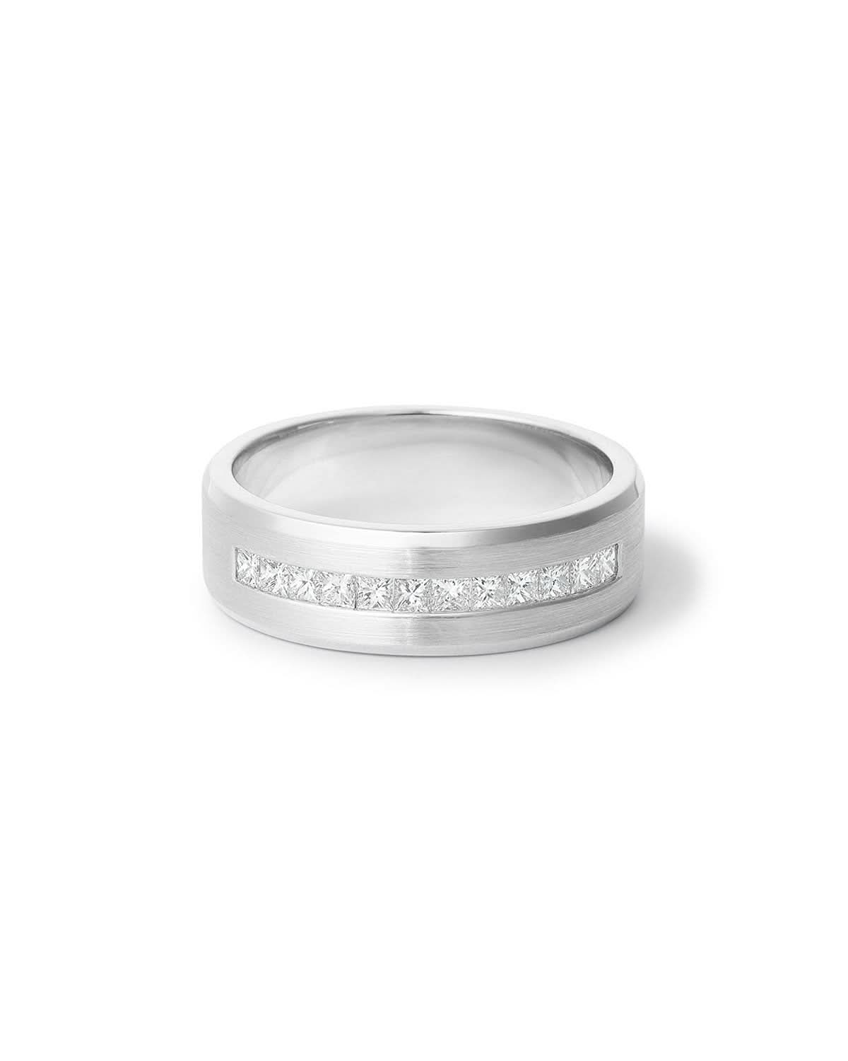 7mm Satin Center Princess Cut Diamond Band - PBD Rings