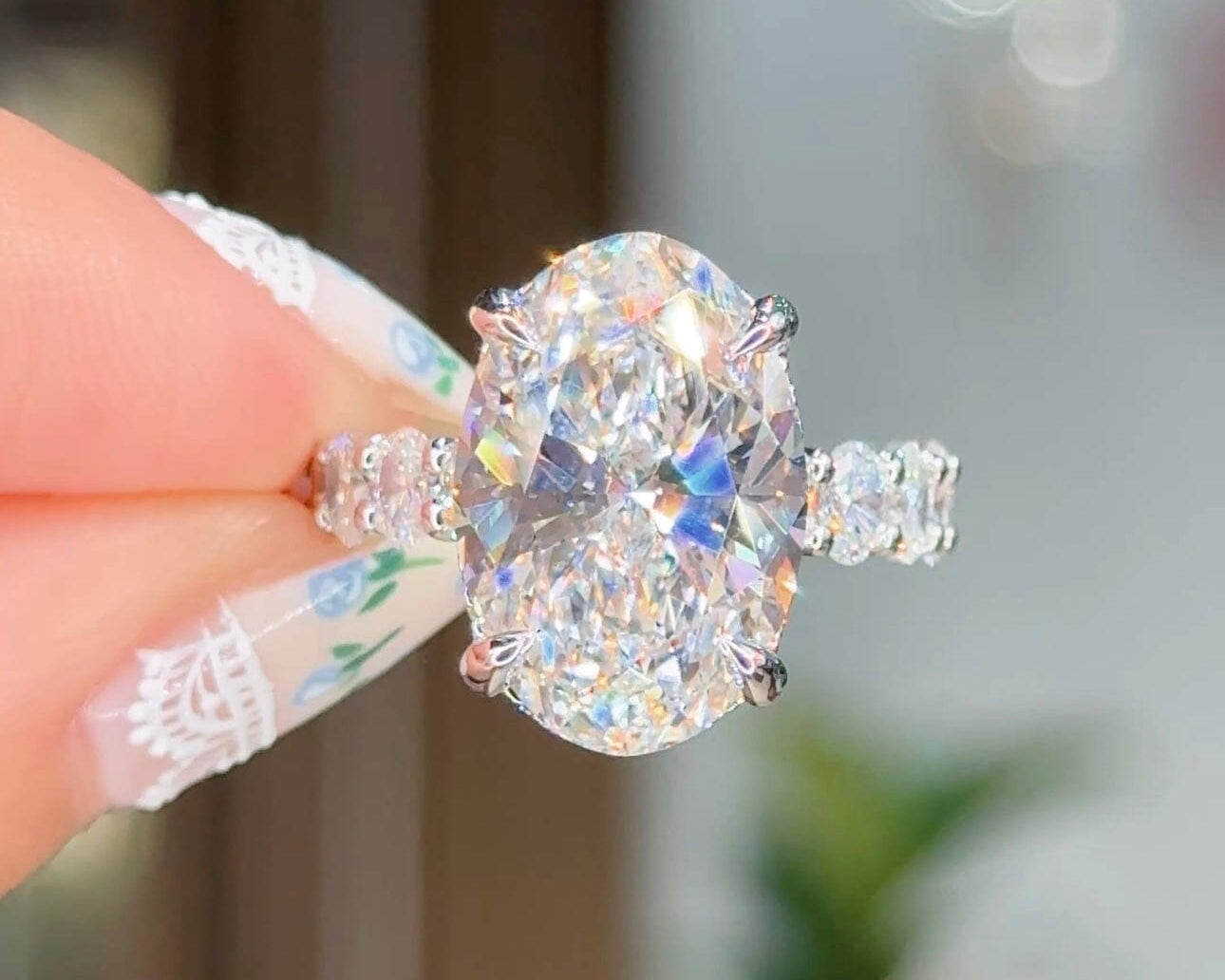 8.02ct E-VS1 Oval Lab Diamond North South Engagement Rings Princess Bride Diamonds 