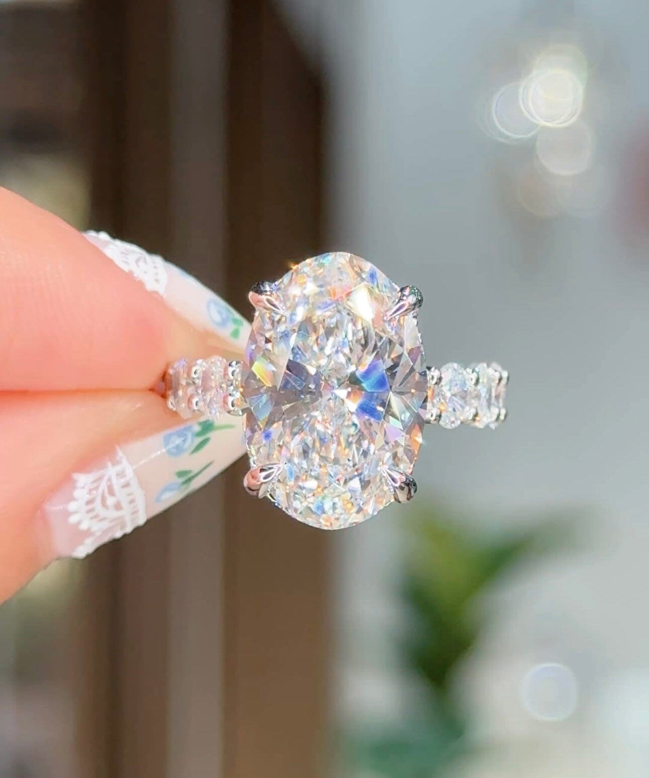 8.02ct E-VS1 Oval Lab Diamond North South Engagement Rings Princess Bride Diamonds 