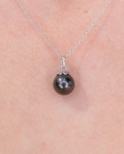 8.5mm Black Pearl Pendant Necklaces Princess Bride Diamonds 