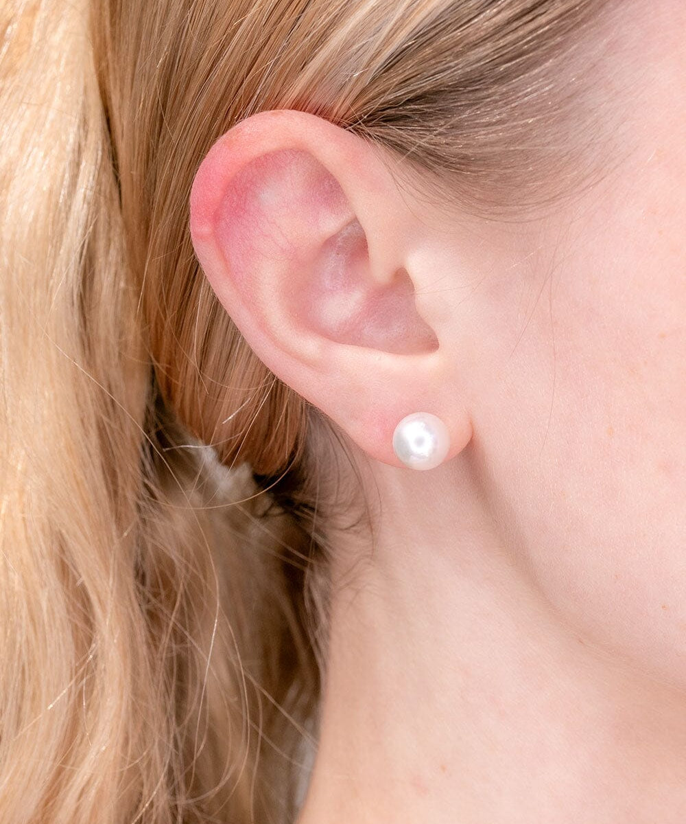 8mm White Pearl Studs Earrings Princess Bride Diamonds 