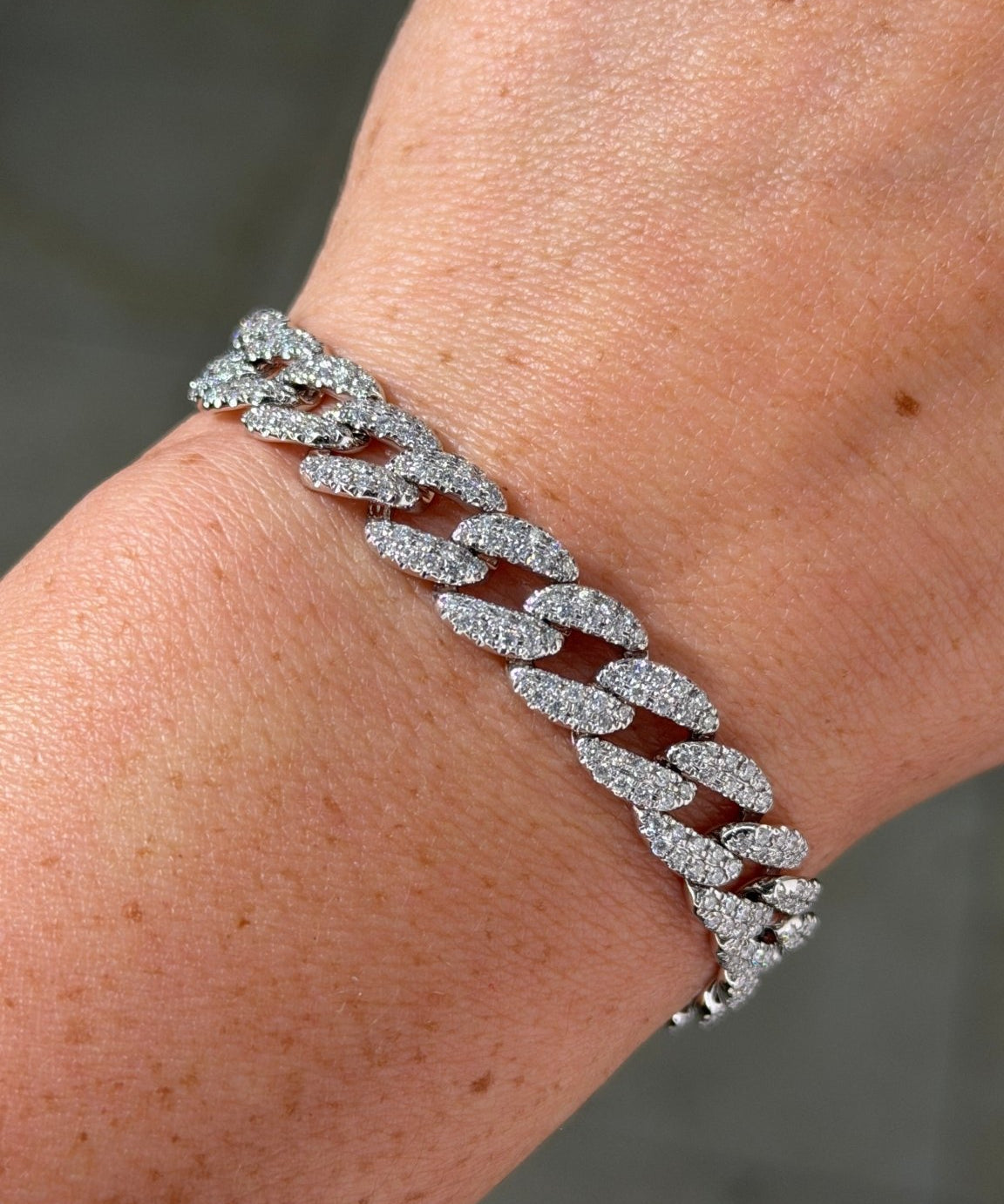 9.4mm Pavé Diamond Cuban Bracelet White Gold - PBD Bracelets