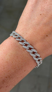 9.4mm Pavé Diamond Cuban Bracelet White Gold - PBD Bracelets