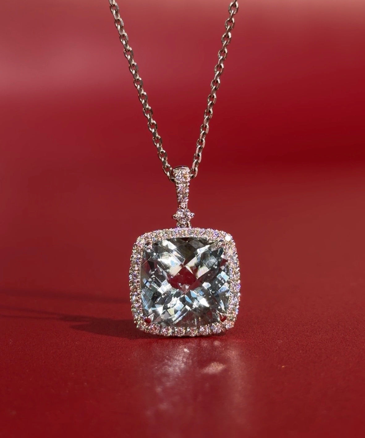 Aquamarine Diamond Halo Necklace