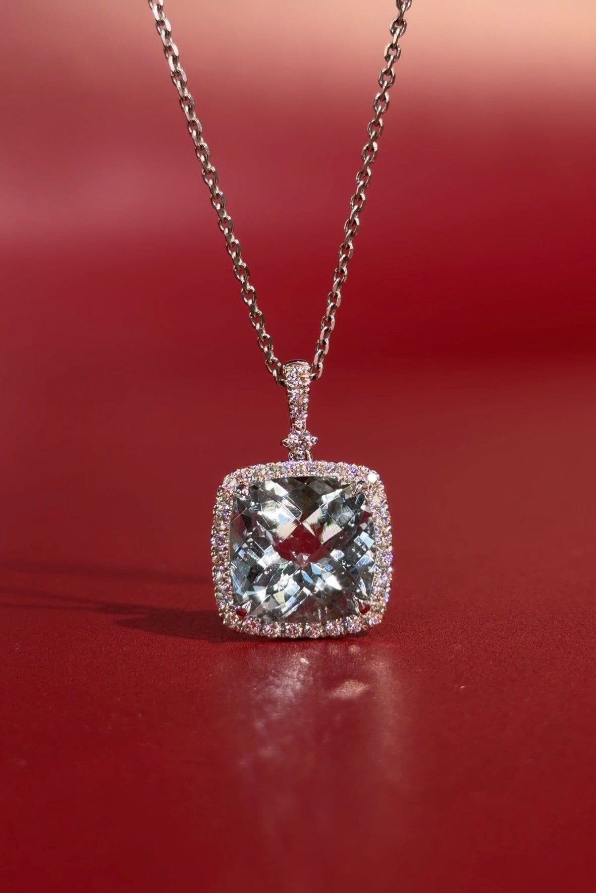 Aquamarine Diamond Halo Necklace