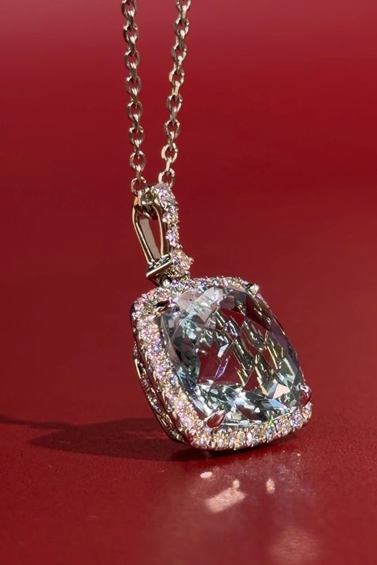 Aquamarine Diamond Halo Necklace Princess Bride Diamonds Huntington Beach Jewelry Store