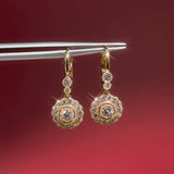 Claire Vintage Drop Earrings with milgrain scalloping and vintage halos
