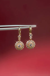 Claire Vintage Drop Earrings with milgrain scalloping and vintage halos