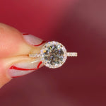 Classic Round Pavé Halo Engagement Ring with Diamond Prongs in Yellow Gold