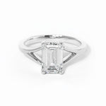 emerald cut diamond on split shank white gold ring
