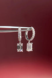 Emerald Diamond Drop Hoops White Gold with pave hoops dangle earrings at princess bride diamonds in huntington beach california 