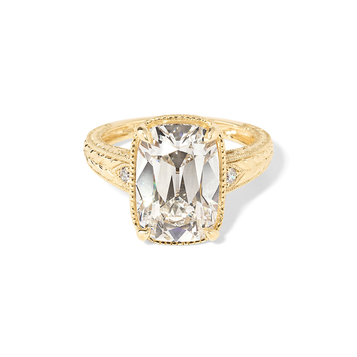 Evelyn Old-Mine Cushion vintage style ring in yellow gold