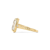 Evelyn Old-Mine Cushion vintage style ring in yellow gold side view with one side diamond