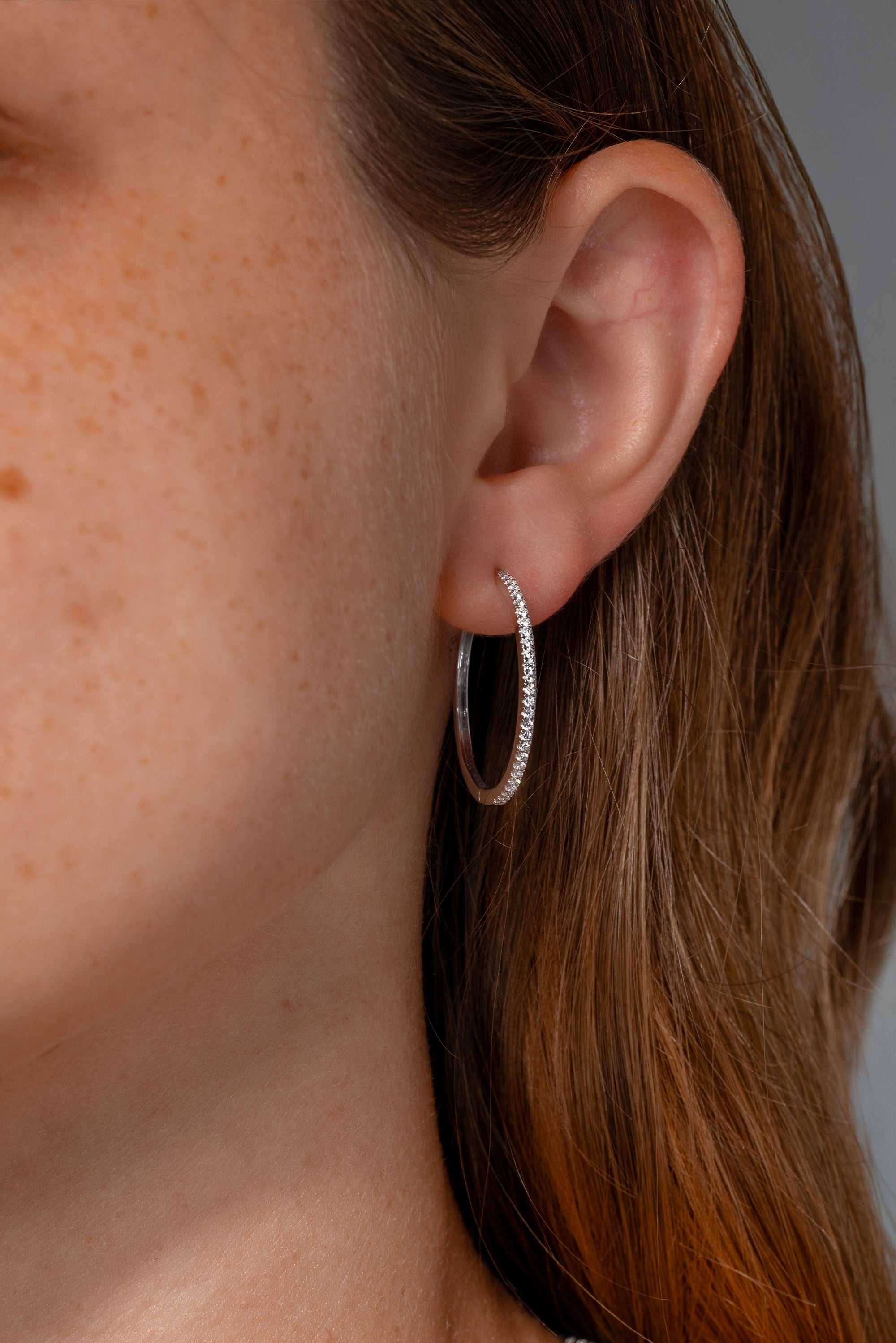 Extra-Fine 25mm Pavé Hoops White Gold huntington beach jewelry store princess bride diamonds on ear