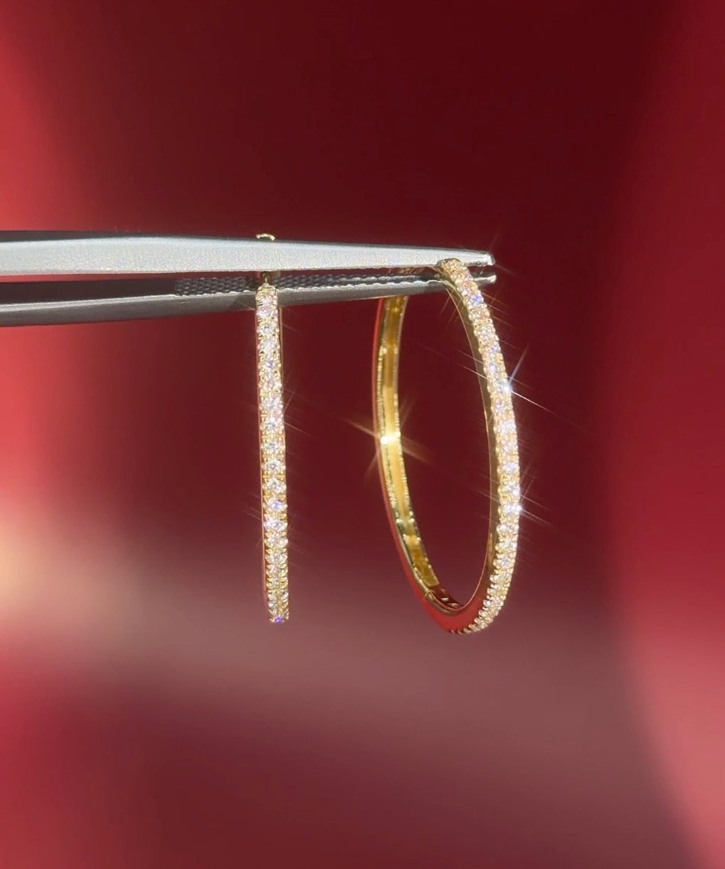 Extra-Fine 25mm Pavé Hoops Yellow Gold