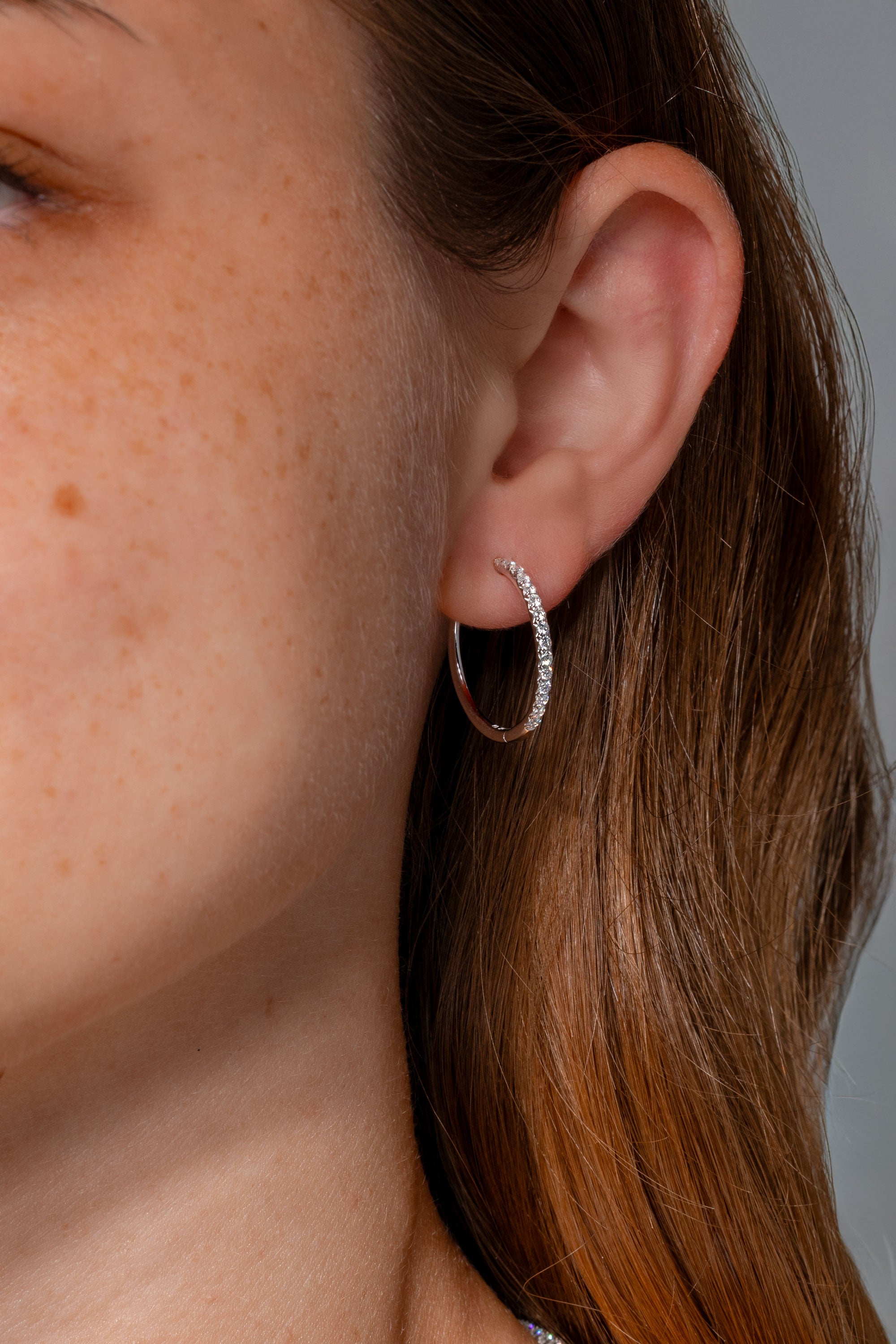 Fine 20mm Pavé Hoops White Gold on ear princess bride diamonds huntington beach jewelry store