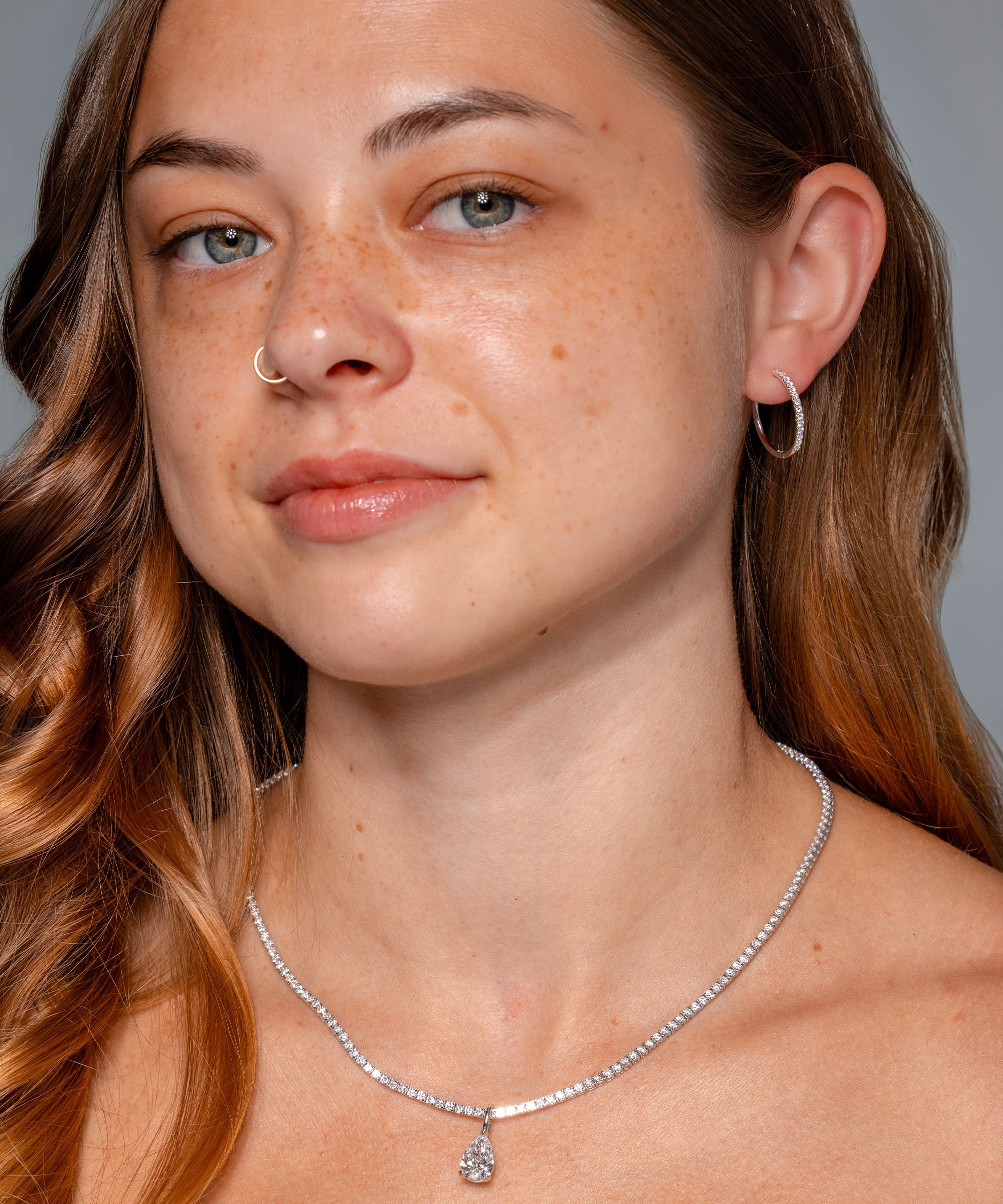 Fine 20mm Pavé Hoops White Gold on model princess bride diamonds huntington beach jewelry store 