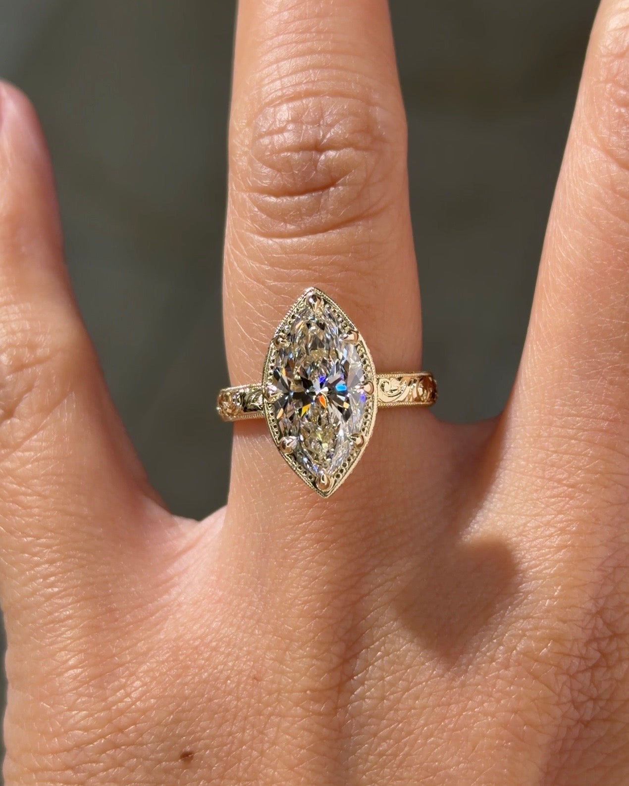 3.02ct E-VVS2 Marquise Lab Diamond Hand Engraved Georgia