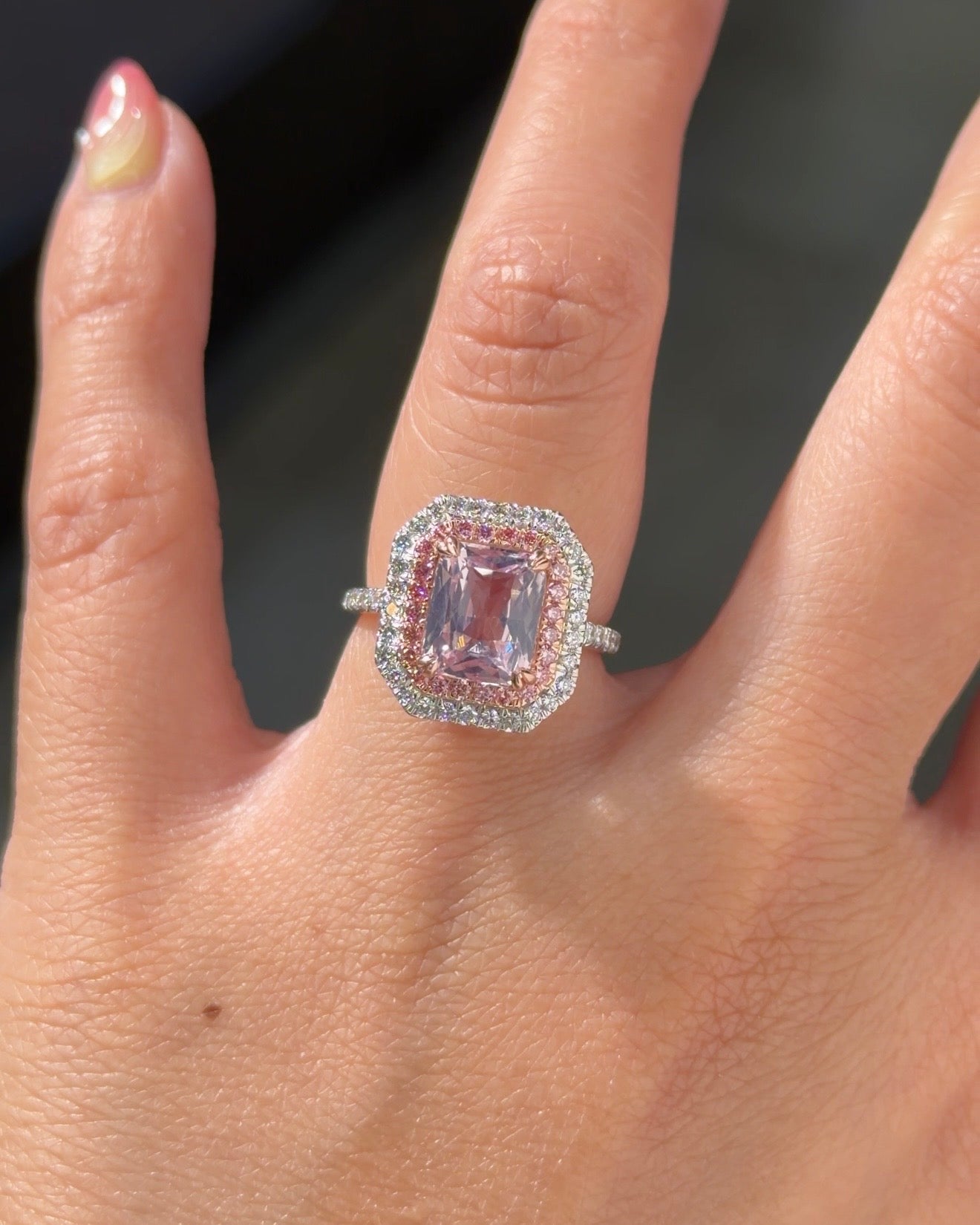 3.56ct Radiant Natural Pink Sapphire Ring
