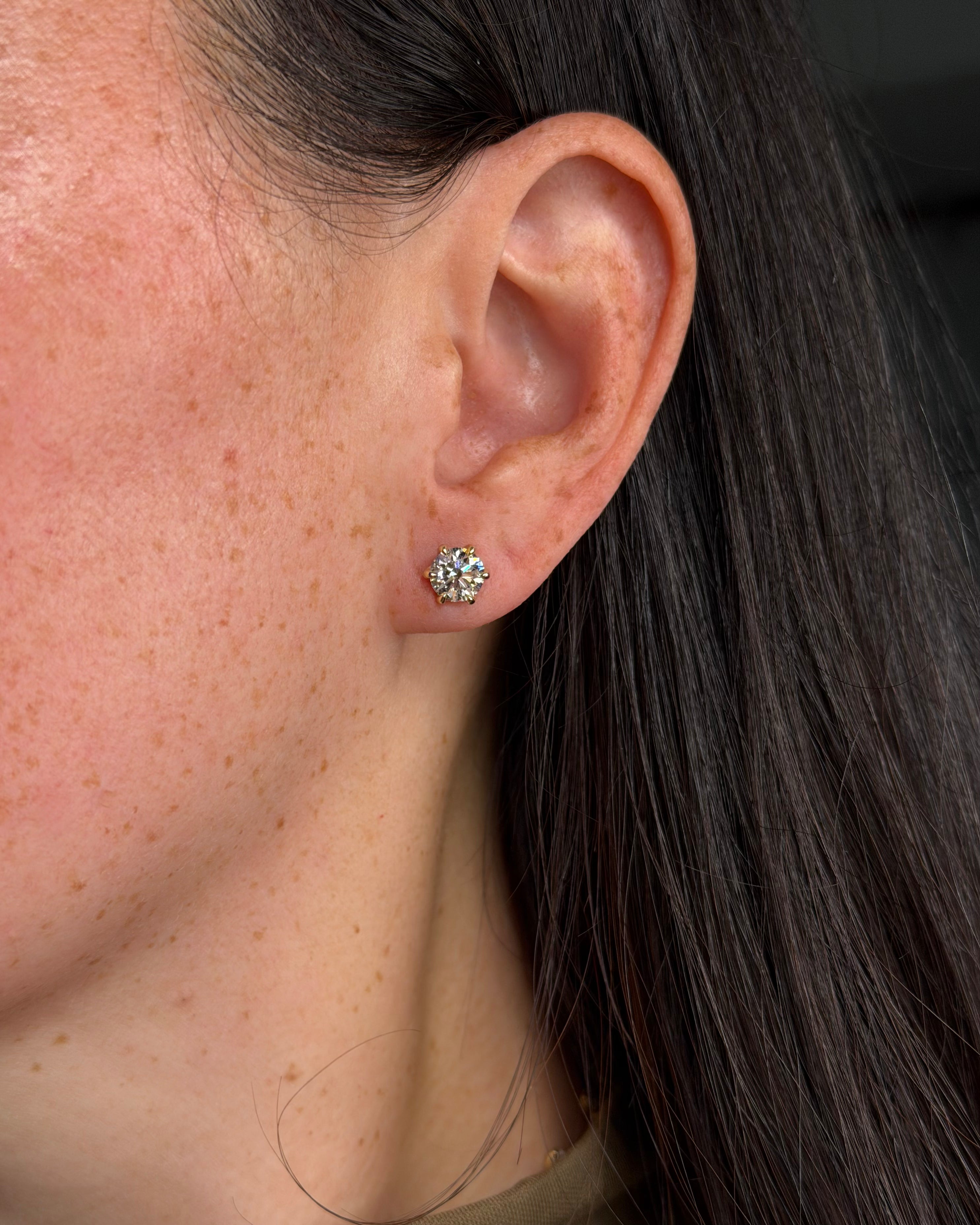 2.06ct Round Diamond Caraline Studs | Push-Backs | 14K Yellow Gold
