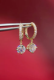 Compass Set Round Diamond Drop Hoops Yellow Gold