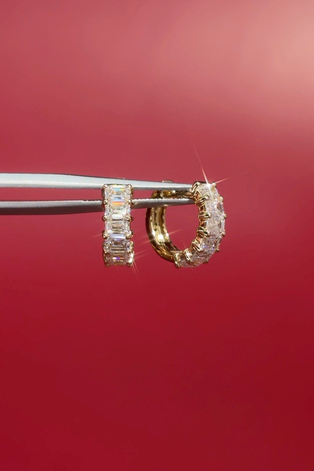 Emerald Lab Diamond Huggies 14k Yellow Gold