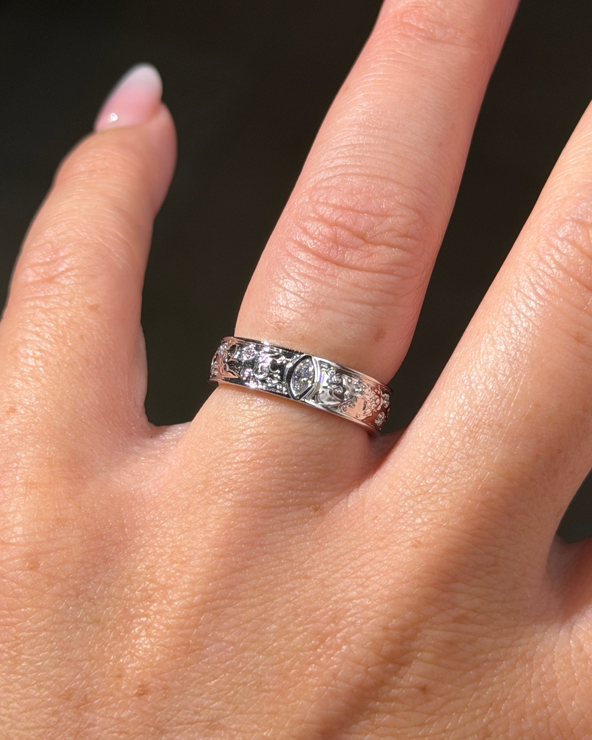 Plum Blossom Band | Pattern 75% Eternity | 14K White Gold
