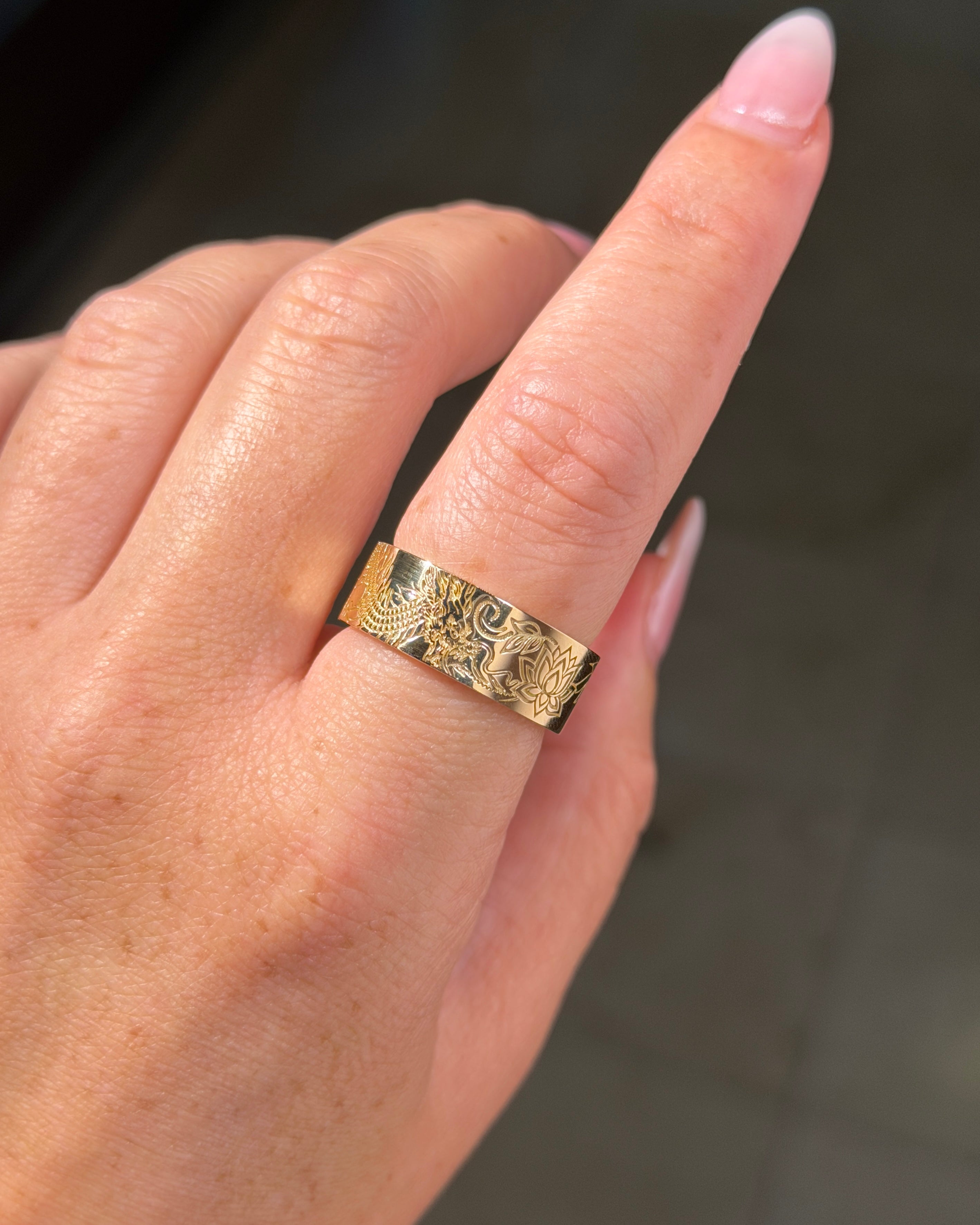 Dragon of the West Band | Pattern 100% Eternity | 14K Yellow Gold