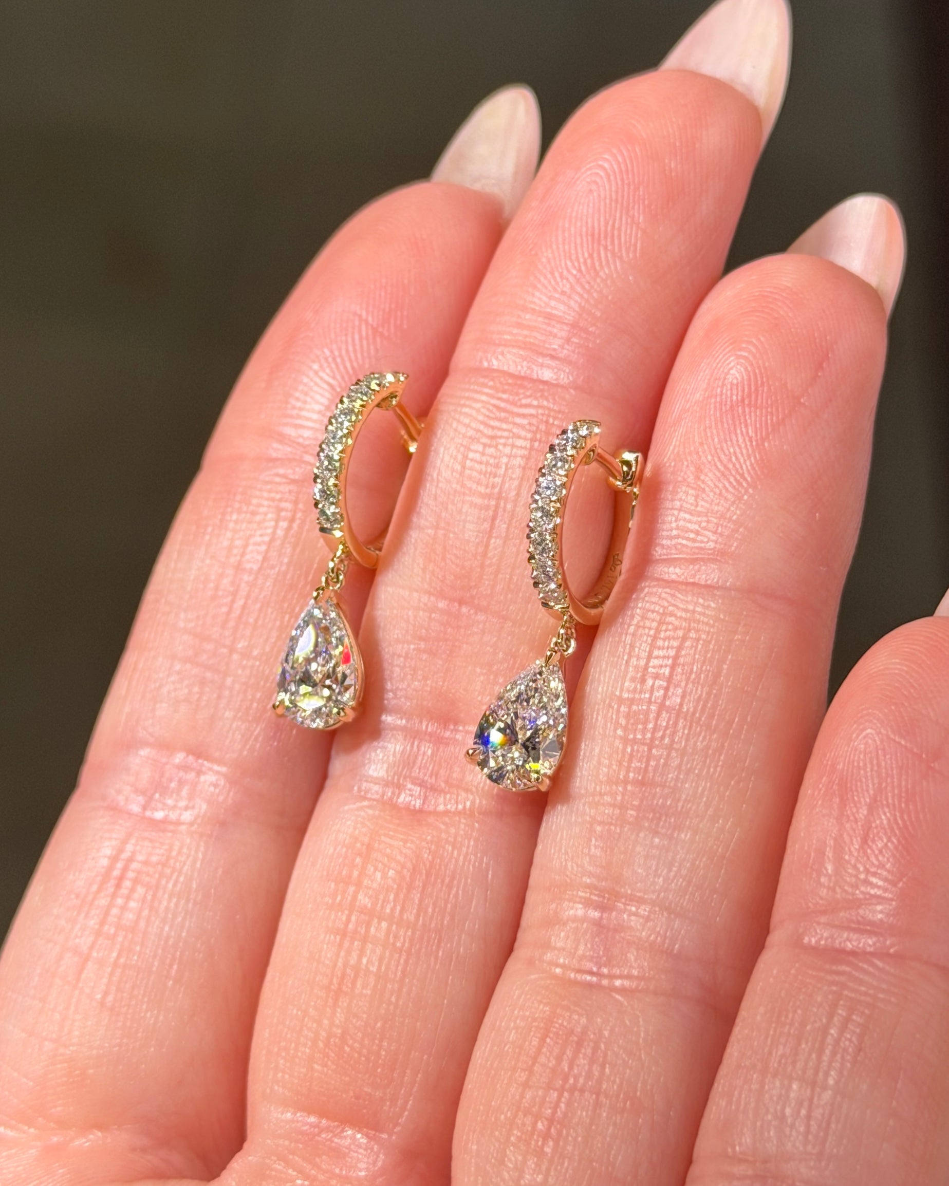 2.08ct Pear Drops| Pavé Huggie Hoops | 14K Yellow Gold