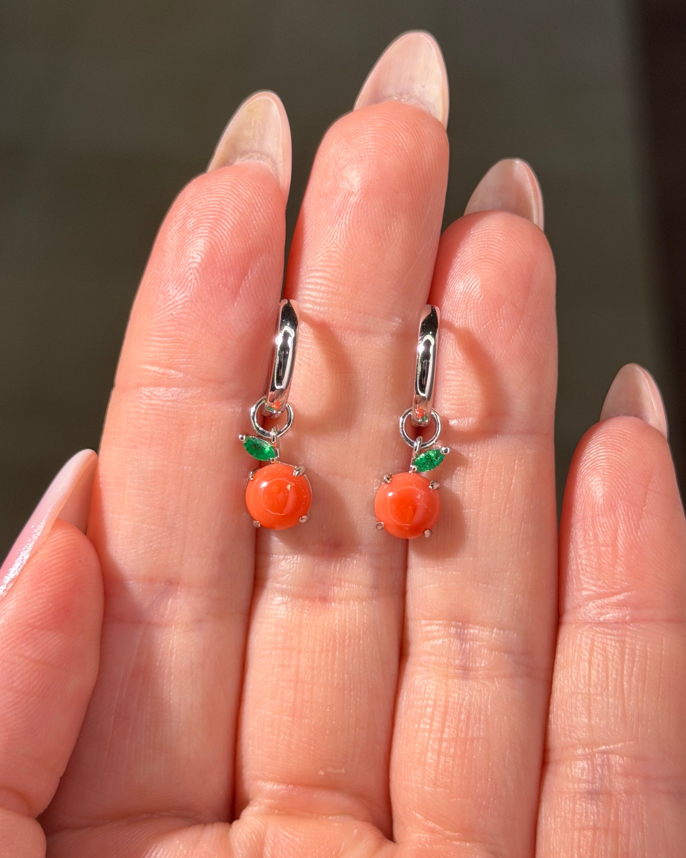 Nami Orange Earrings | Interchangeable Charms | 14K White Gold