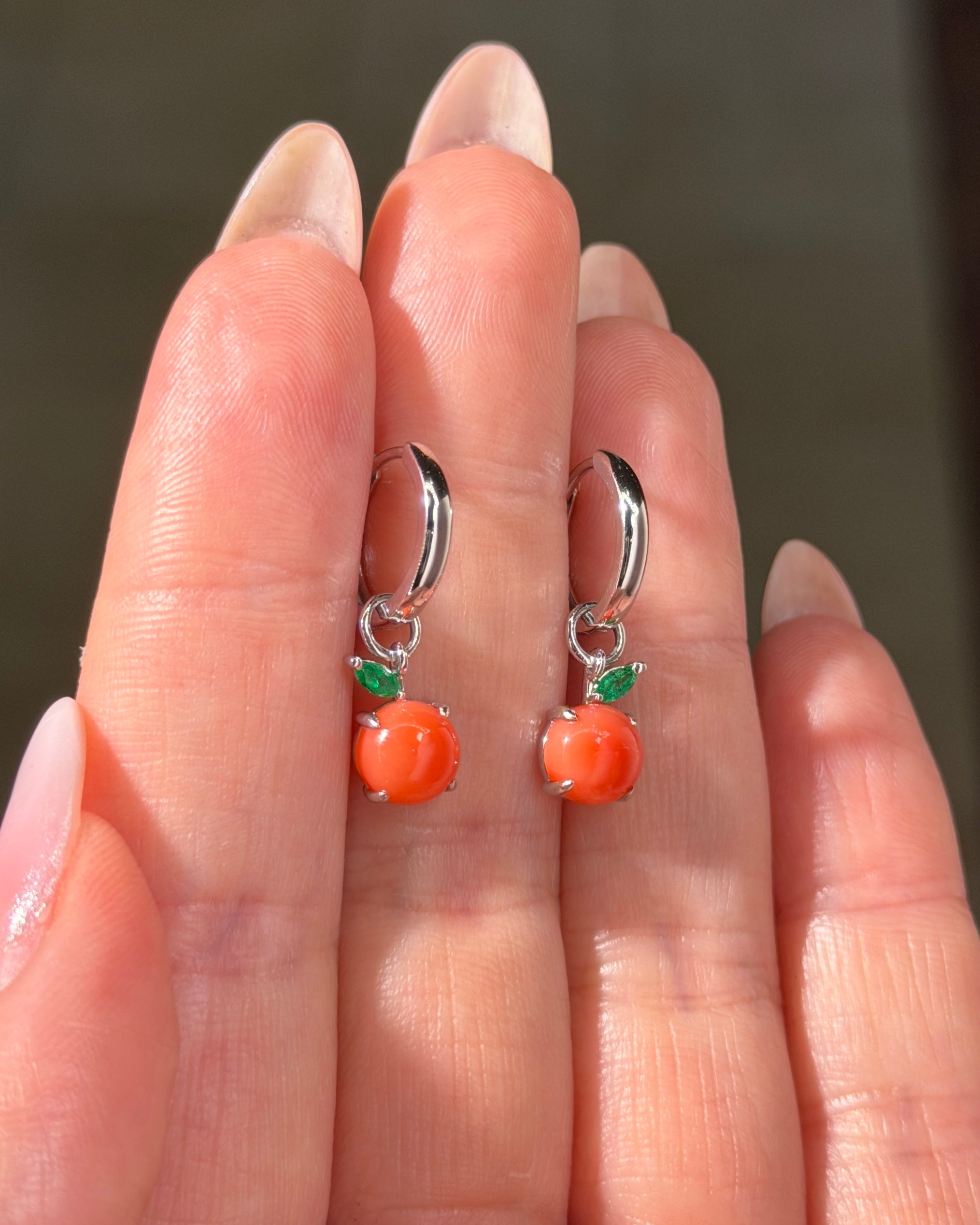 Nami Orange Earrings | Interchangeable Charms | 14K White Gold