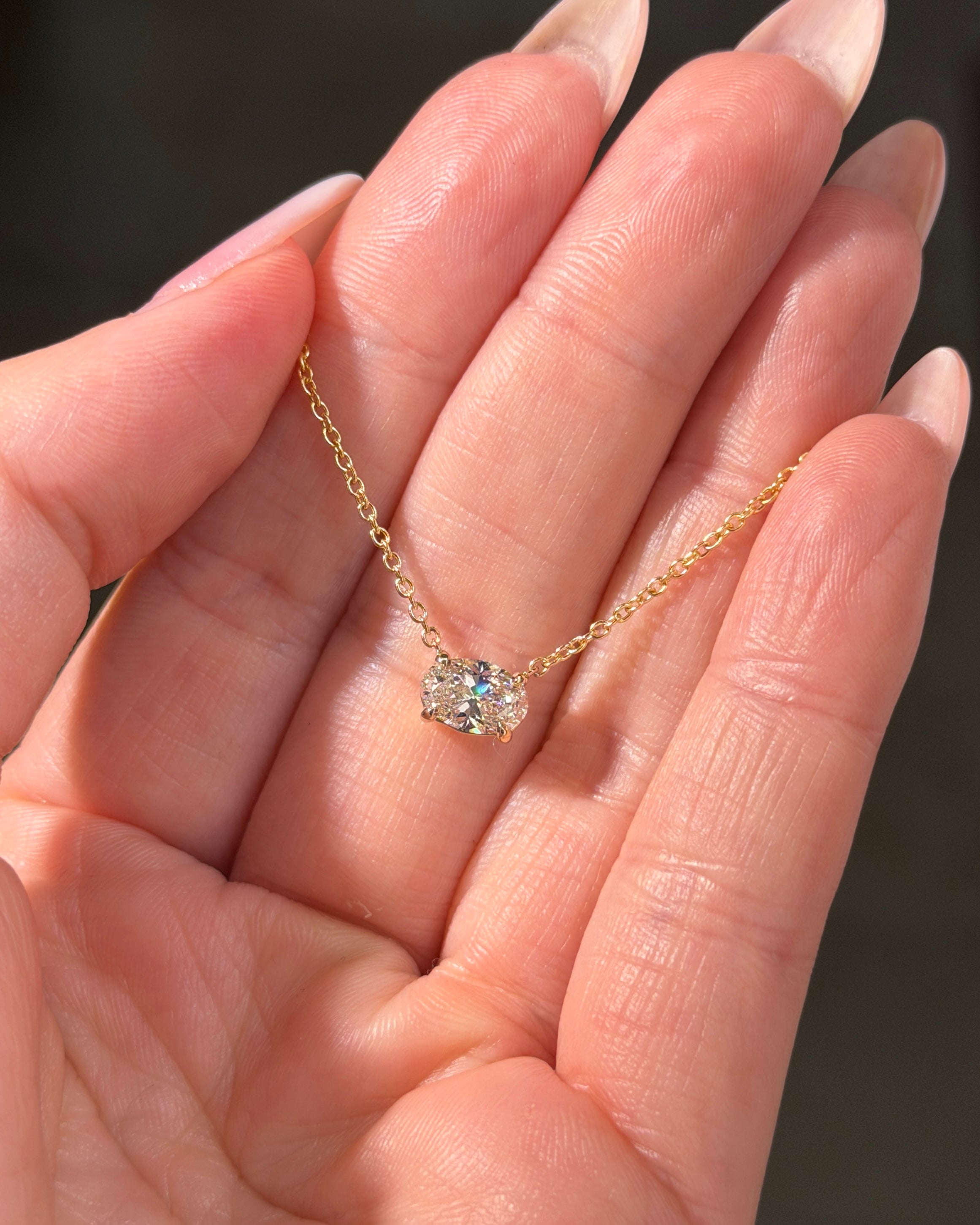 East West Oval Brandi Necklace | 1.01ct D-VVS2 Lab Diamond | 14K Yellow Gold