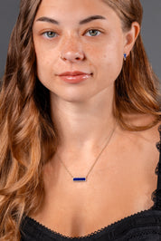 Lapis Inlay Bar Pavé Diamond Halo Necklace