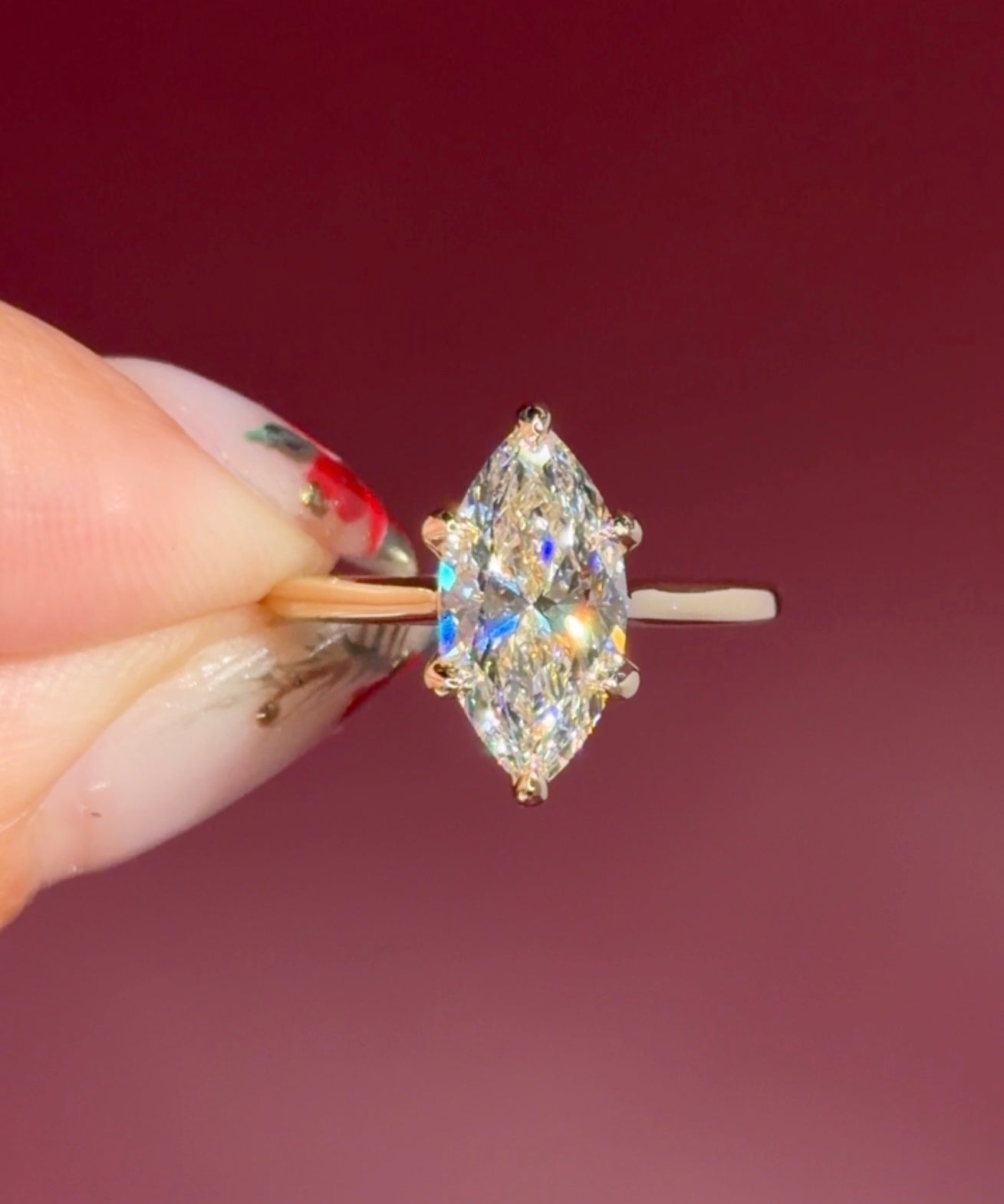 marquise lab diamond yellow gold cathedral setting high polish solitaire engagement ring