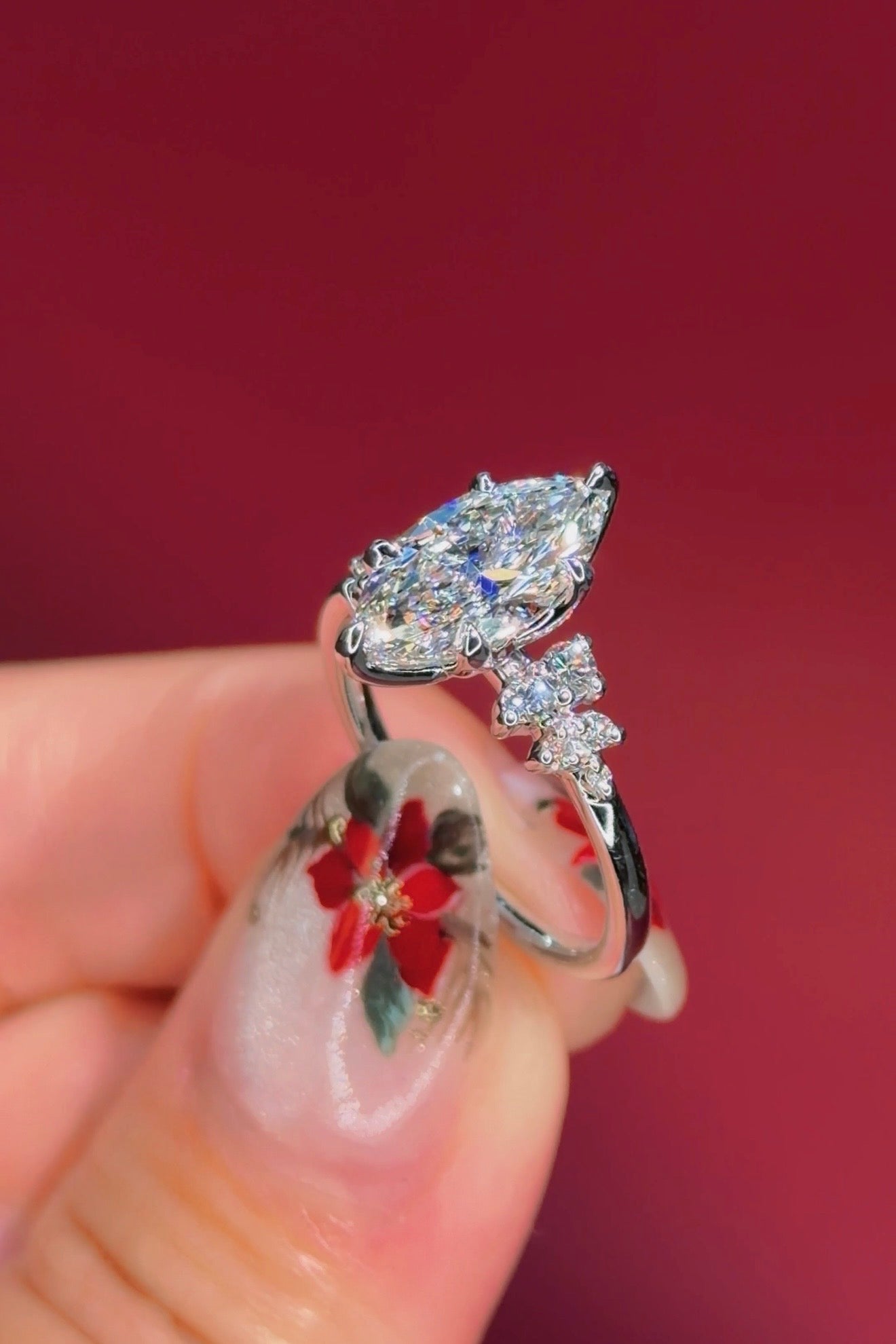 marquise diamond cluster white gold engagement ring