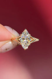 yellow gold marquise lab diamond solitaire split shank engagement ring