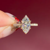 marquise lab diamond engagement ring yellow gold pave diamond band cathedral setting