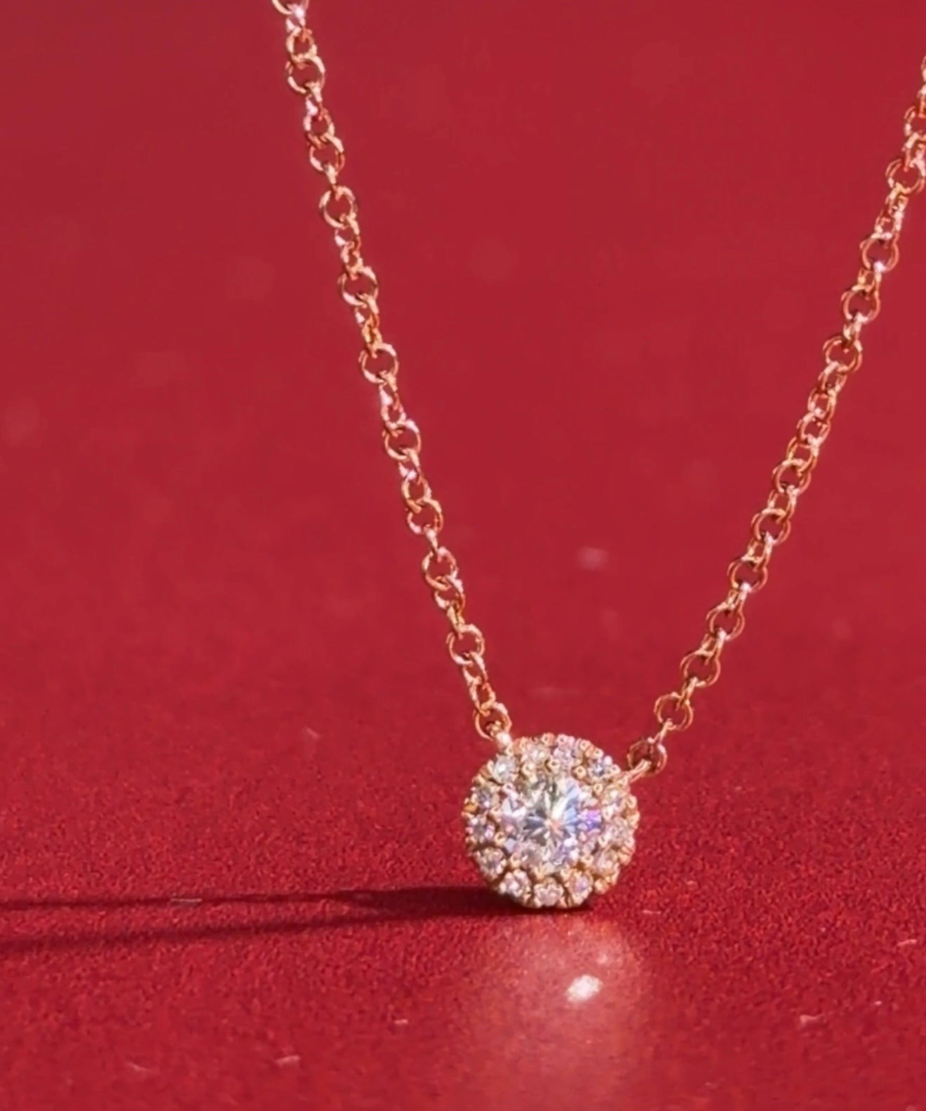 Mini Diamond Halo Necklace Rose Gold