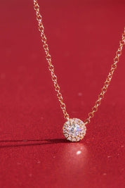 Mini Diamond Halo Necklace Rose Gold