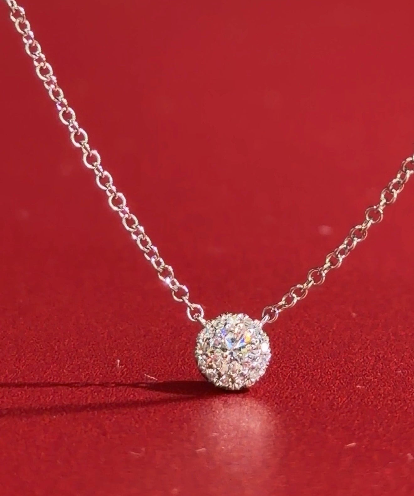 Mini Diamond Halo Necklace White Gold