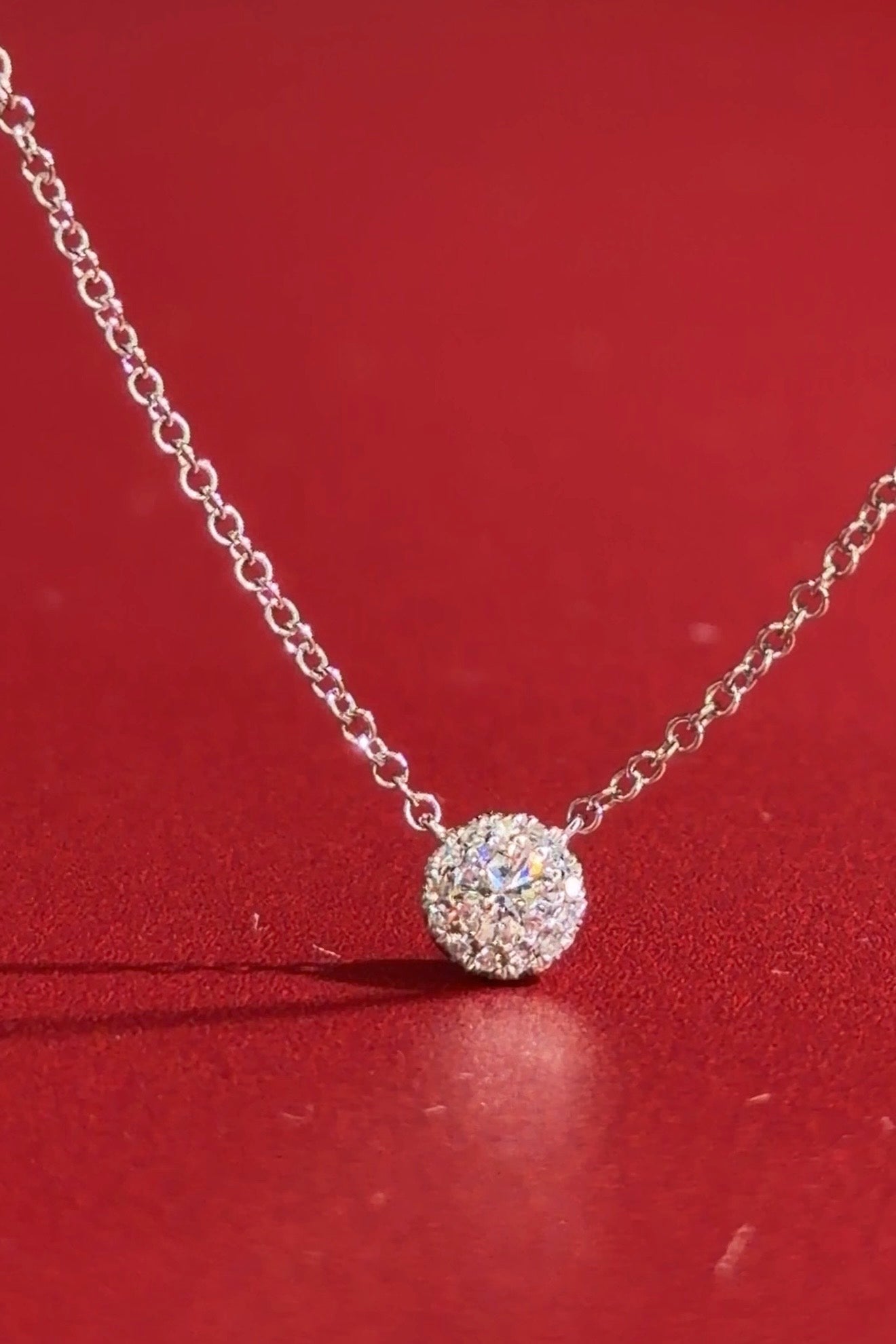 Mini Diamond Halo Necklace White Gold