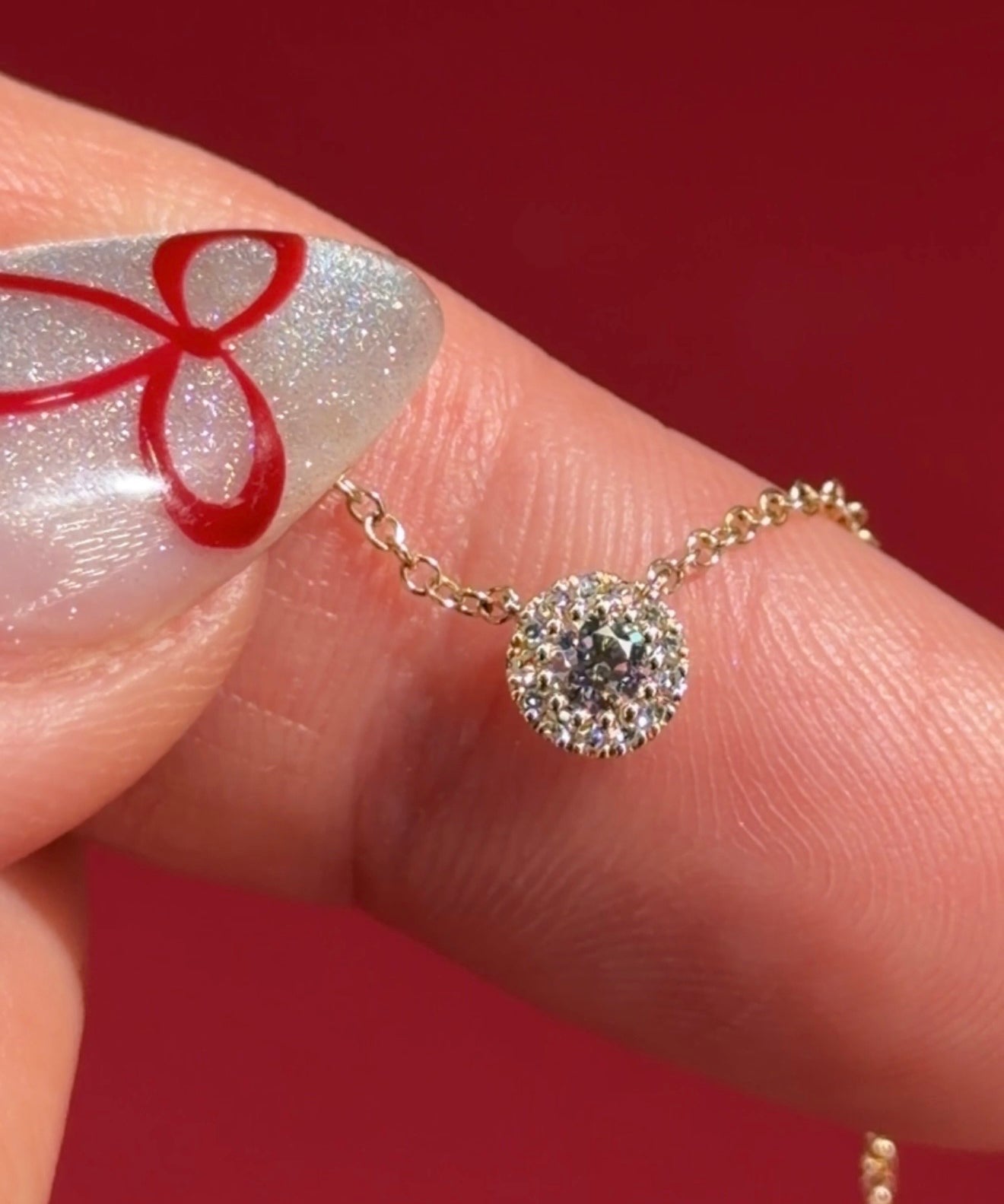 Mini Diamond Halo Necklace Yellow Gold